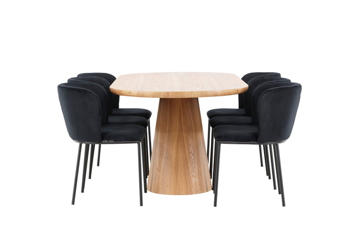 Venture Home Stjärnö Table - Nature with 6 Edina Chair - Black