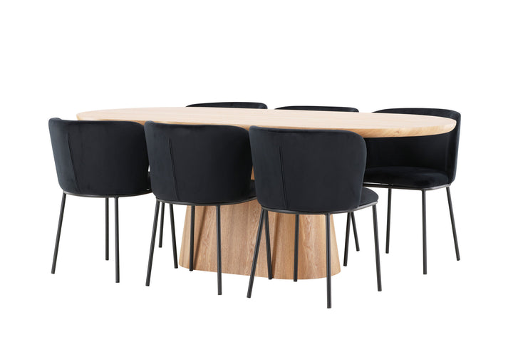Venture Home Stjärnö Table - Nature with 6 Edina Chair - Black