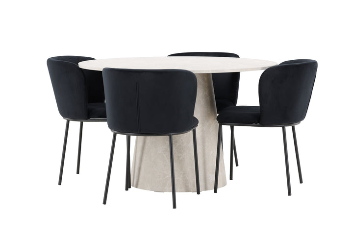 Venture Home Lanzo Table - Beige with 4 Edina Chair - Black
