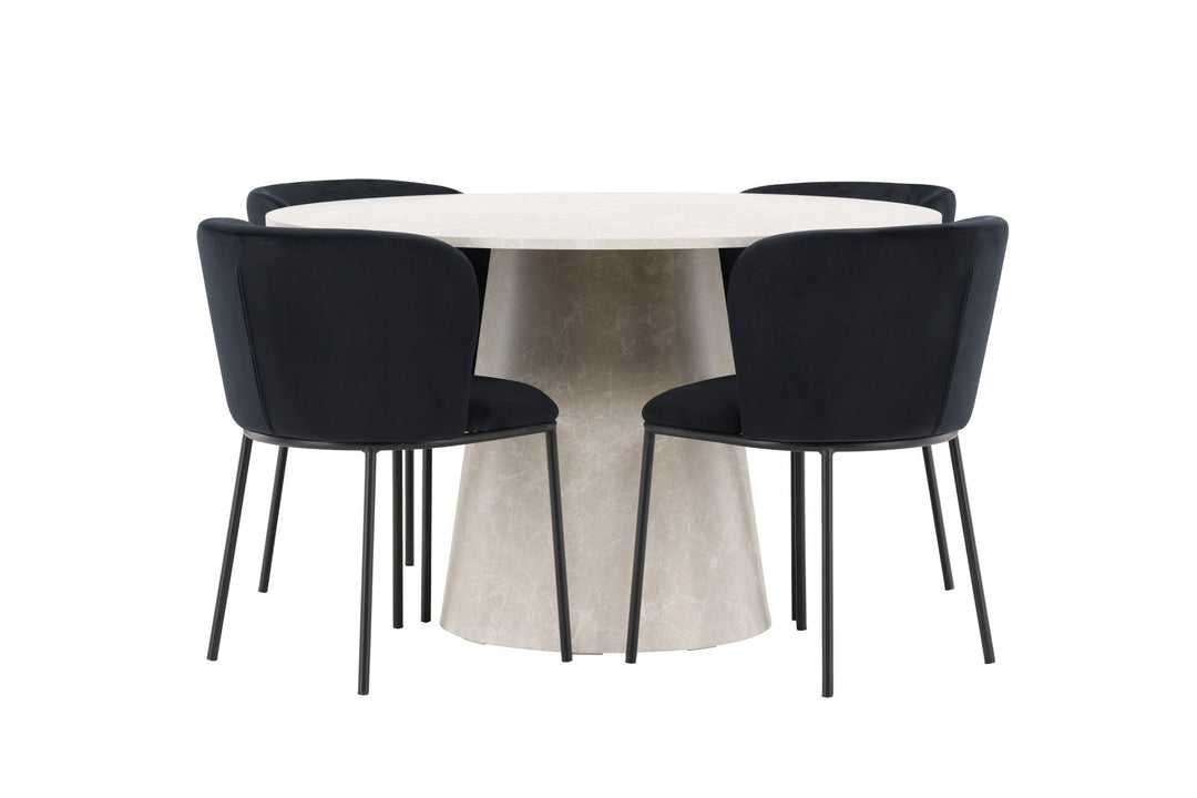 Venture Home Lanzo Table - Beige with 4 Edina Chair - Black