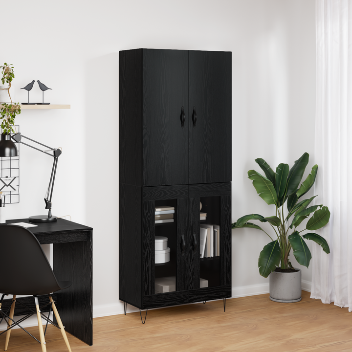 Highboard 2 pcs Sort eg Konstrueret træ og glas