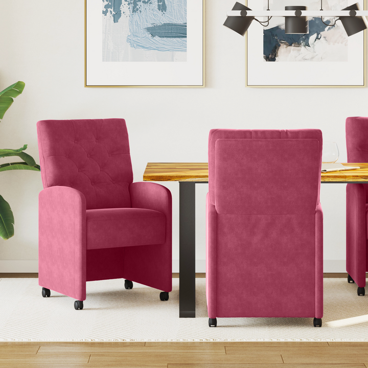 Spisebordsstole med hjul 2 pcs Vinrød 58 x 67 x 97 cm Fløjl