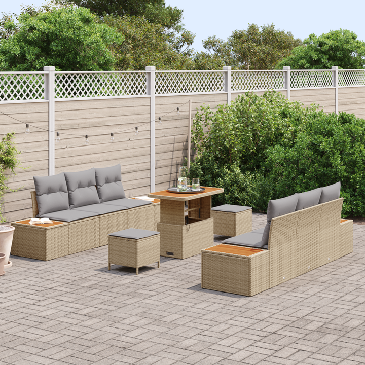 Havesofa Sæt med pude 9 pcs Beige og lys grå