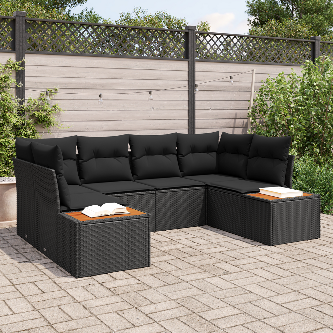 Havesofa Sæt med pude med opbevaring 6 pcs Sort Polyrattan