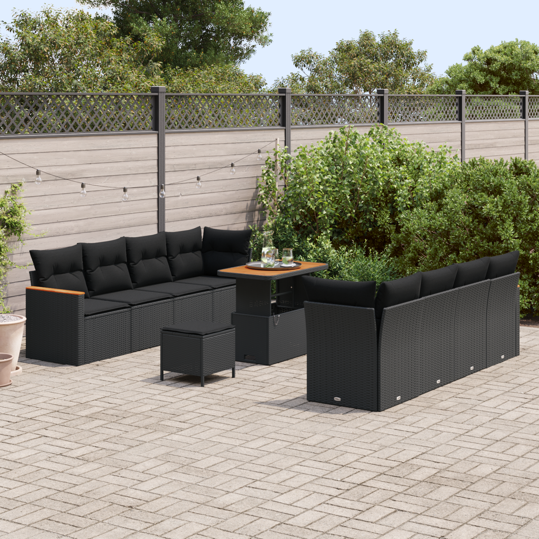 Havesofa Sæt med pude 12 pcs Sort polyrattan