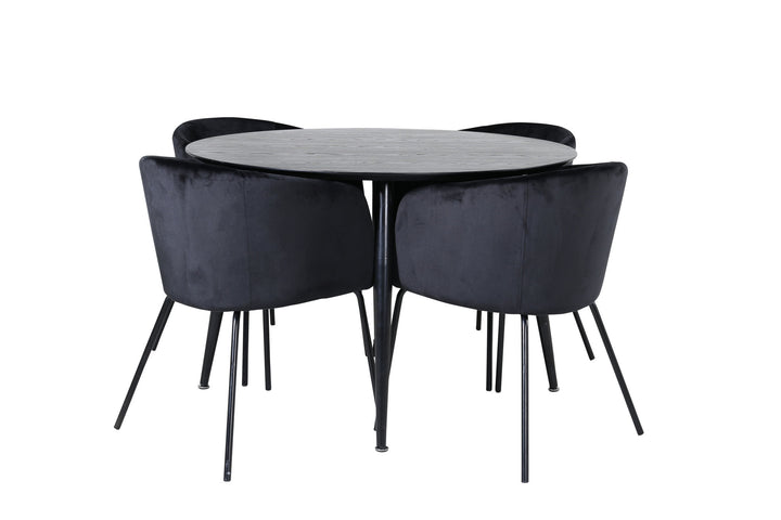 Venture Home Dipp Dining Table - 115cm - Black Veneer / All black legs +Berit Chair - Black / Black Velvet_4