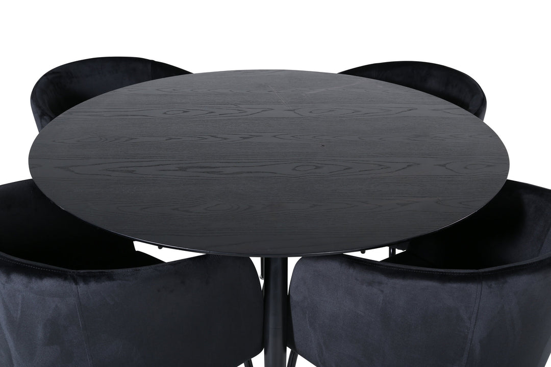 Venture Home Dipp Dining Table - 115cm - Black Veneer / All black legs +Berit Chair - Black / Black Velvet_4