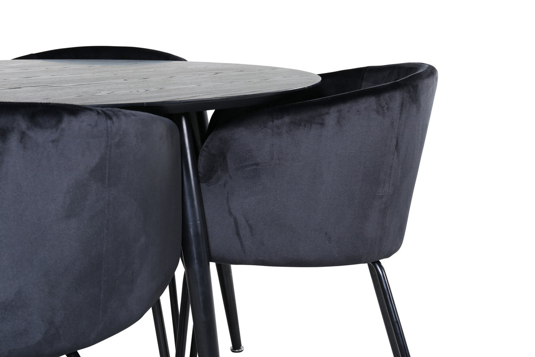 Venture Home Dipp Dining Table - 115cm - Black Veneer / All black legs +Berit Chair - Black / Black Velvet_4