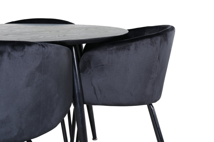 Venture Home Dipp Dining Table - 115cm - Black Veneer / All black legs +Berit Chair - Black / Black Velvet_4