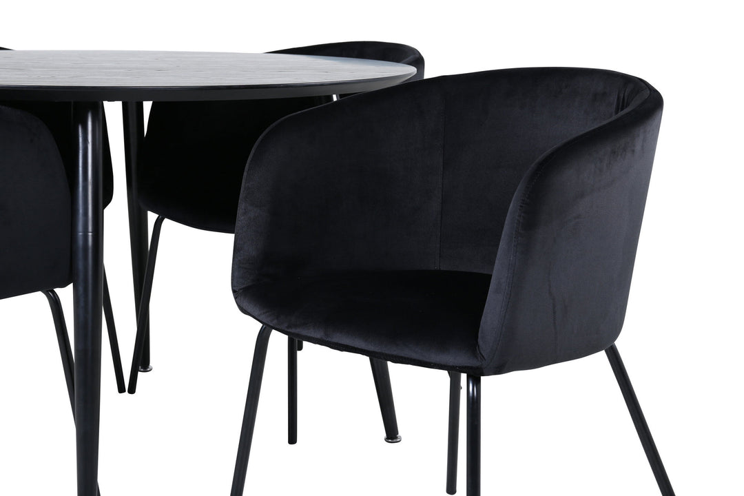 Venture Home Dipp Dining Table - 115cm - Black Veneer / All black legs +Berit Chair - Black / Black Velvet_4