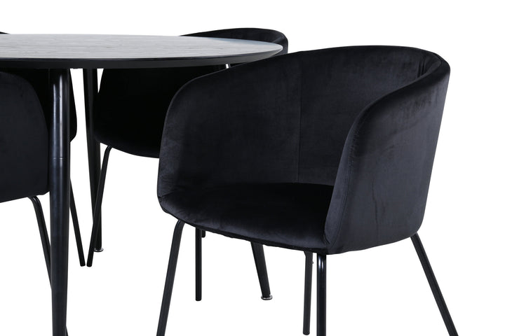 Venture Home Dipp Dining Table - 115cm - Black Veneer / All black legs +Berit Chair - Black / Black Velvet_4