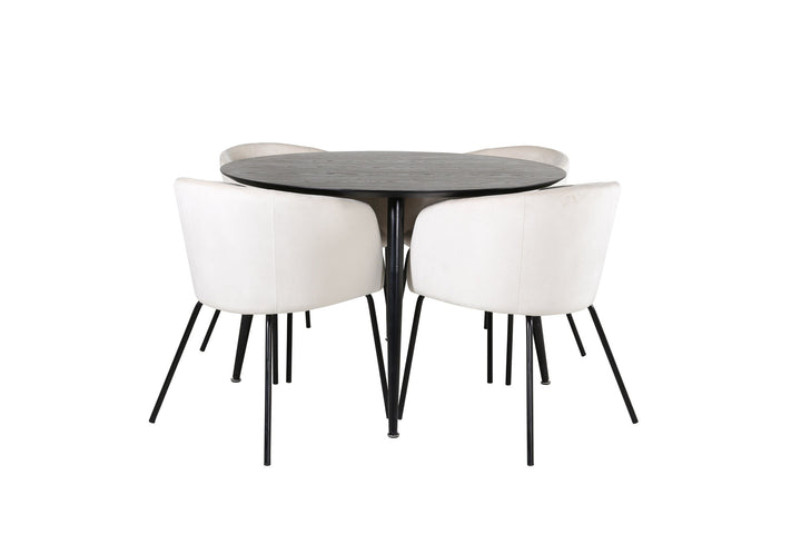 Venture Home Dipp Dining Table - 115cm - Black Veneer / All black legs +Berit Chair - Black / Beige Velvet_4