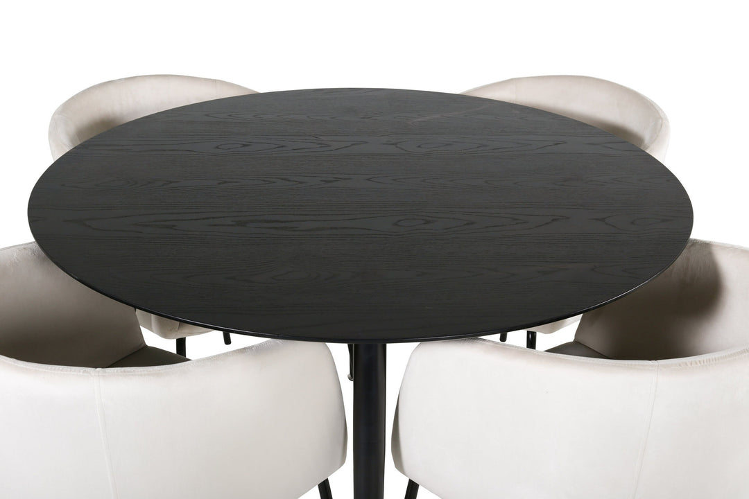 Venture Home Dipp Dining Table - 115cm - Black Veneer / All black legs +Berit Chair - Black / Beige Velvet_4