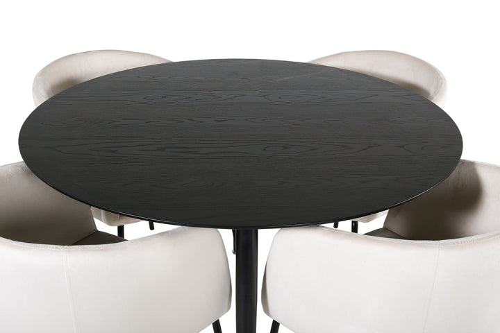 Venture Home Dipp Dining Table - 115cm - Black Veneer / All black legs +Berit Chair - Black / Beige Velvet_4