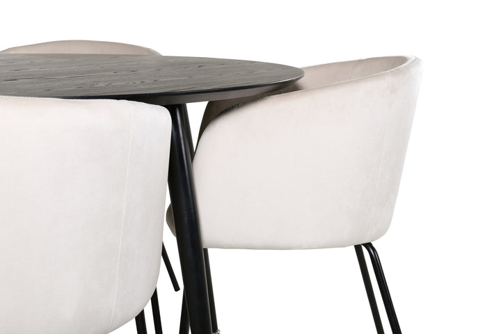 Venture Home Dipp Dining Table - 115cm - Black Veneer / All black legs +Berit Chair - Black / Beige Velvet_4