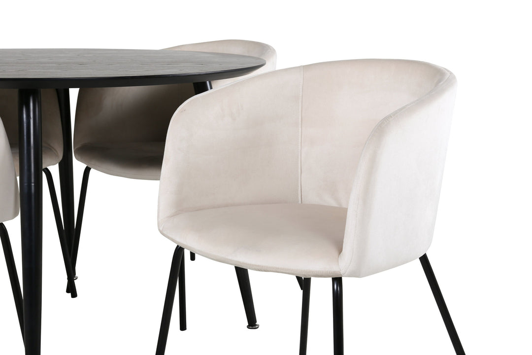 Venture Home Dipp Dining Table - 115cm - Black Veneer / All black legs +Berit Chair - Black / Beige Velvet_4