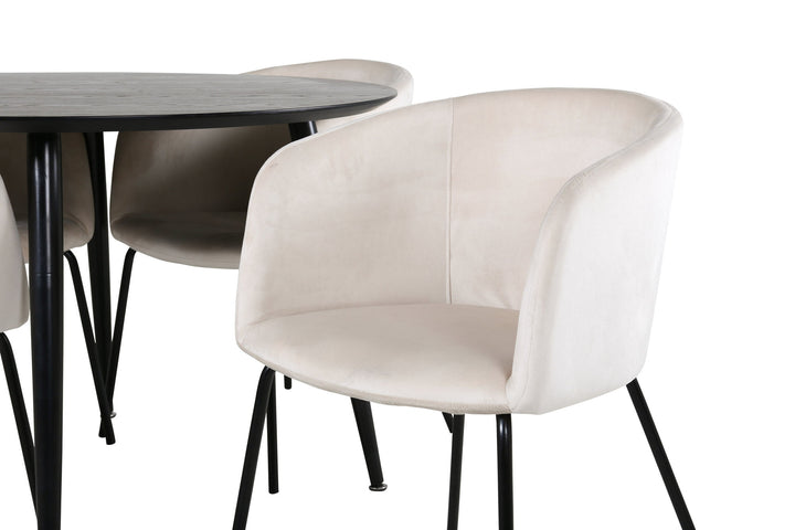 Venture Home Dipp Dining Table - 115cm - Black Veneer / All black legs +Berit Chair - Black / Beige Velvet_4