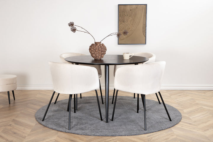Venture Home Dipp Dining Table - 115cm - Black Veneer / All black legs +Berit Chair - Black / Beige Velvet_4