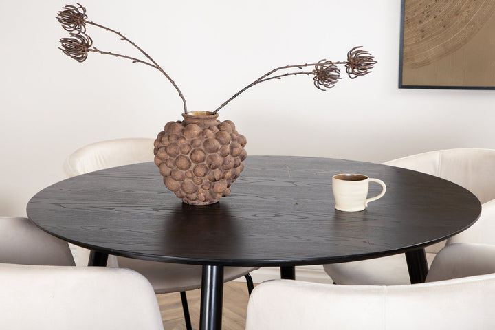 Venture Home Dipp Dining Table - 115cm - Black Veneer / All black legs +Berit Chair - Black / Beige Velvet_4