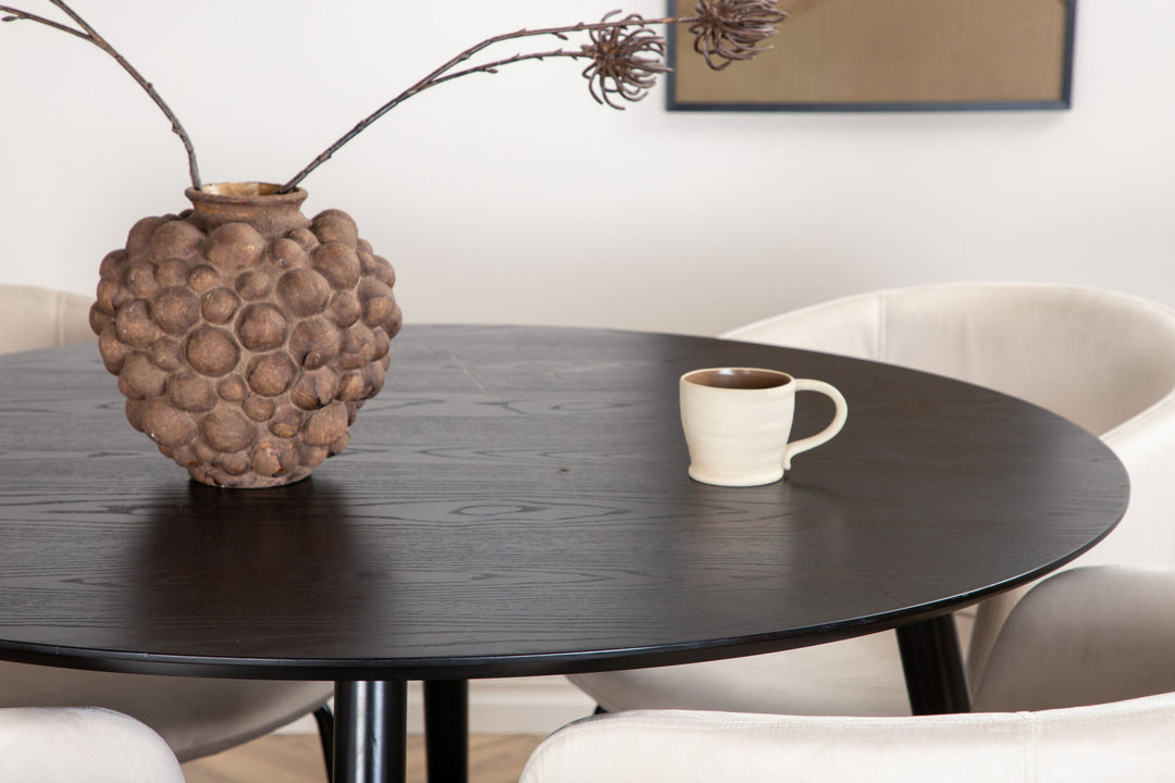 Venture Home Dipp Dining Table - 115cm - Black Veneer / All black legs +Berit Chair - Black / Beige Velvet_4