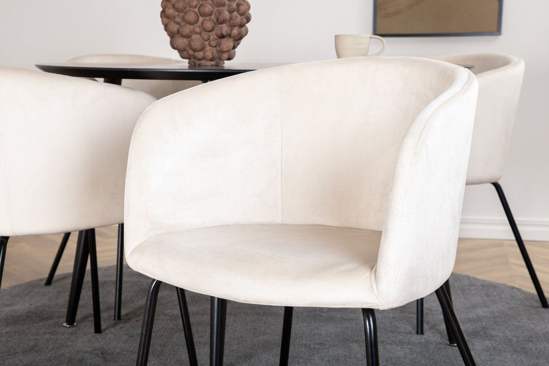 Venture Home Dipp Dining Table - 115cm - Black Veneer / All black legs +Berit Chair - Black / Beige Velvet_4