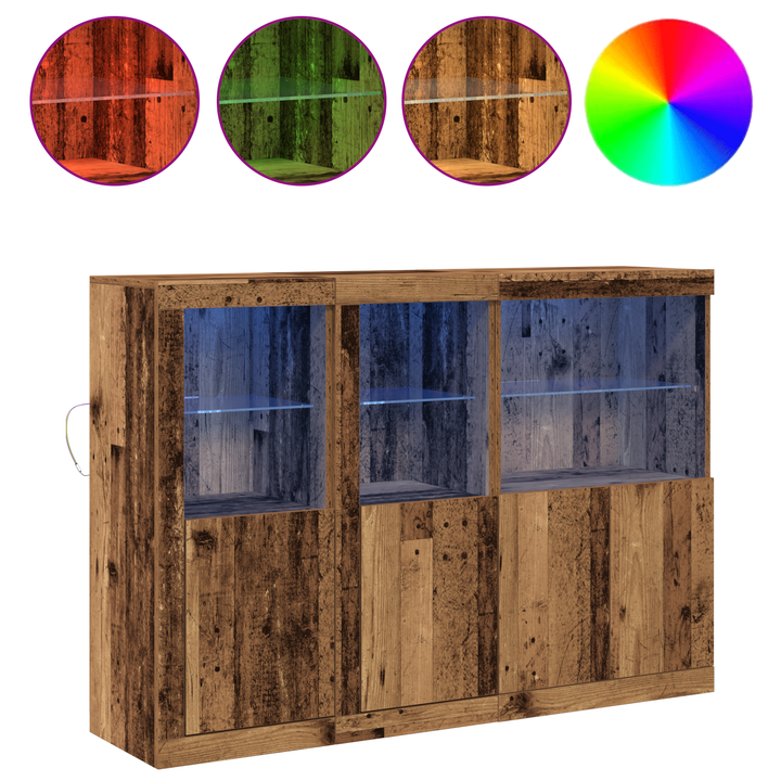 LED Sideboard Gammelt træ 142,5 x 37 x 100 cm Konstrueret træ