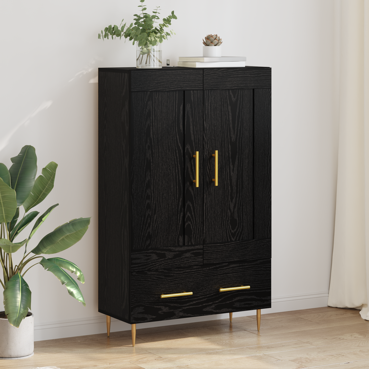 Highboard med skuffe Sort eg 69,5 x 31 x 115 cm Konstrueret træ