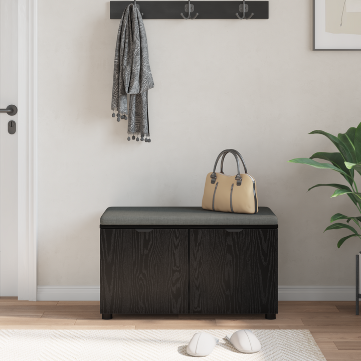 Hallbænk med pude Sort Eg 80 x 38 x 46 cm Kunstigt træ og stof