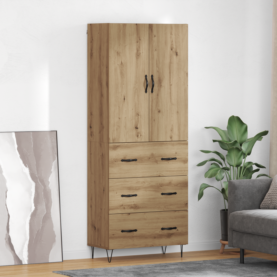Highboard 2 pcs Artisan Egetræ Konstrueret træ og glas