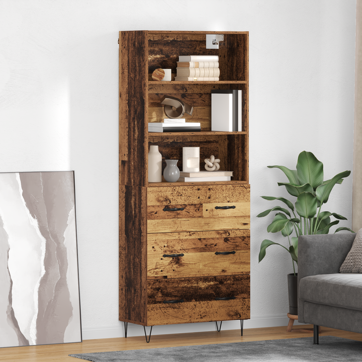 Highboard med skuffe 2 pcs Gammelt træ Konstrueret træ