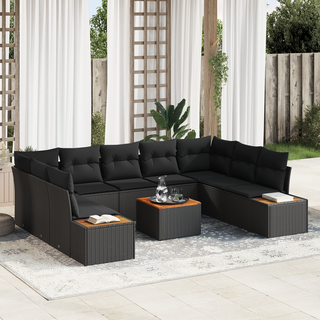Havesofa Sæt med pude med opbevaring 5 pcs Sort Polyrattan
