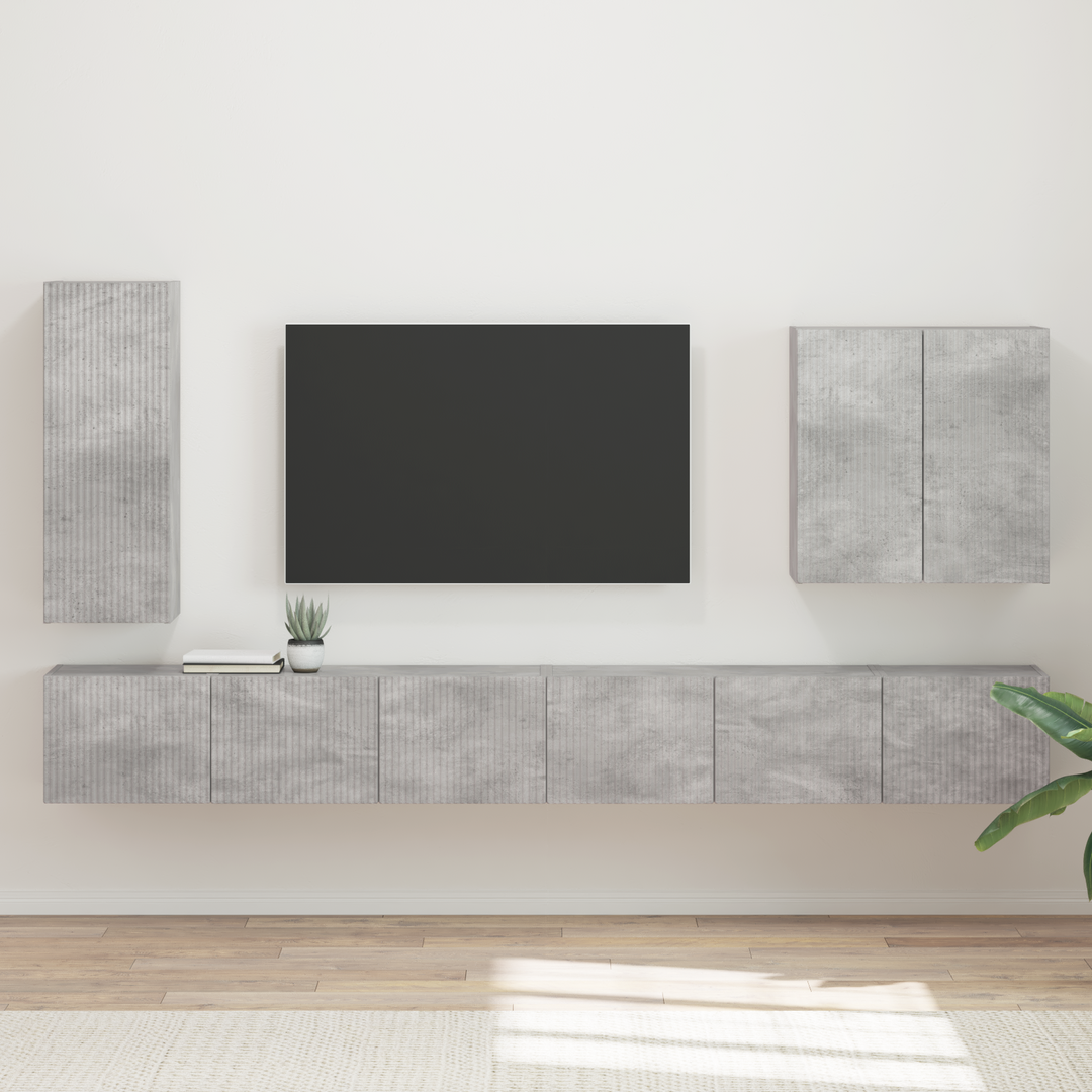 Tv vægskab sæt Vægmonteret 6 pcs Beton Grå