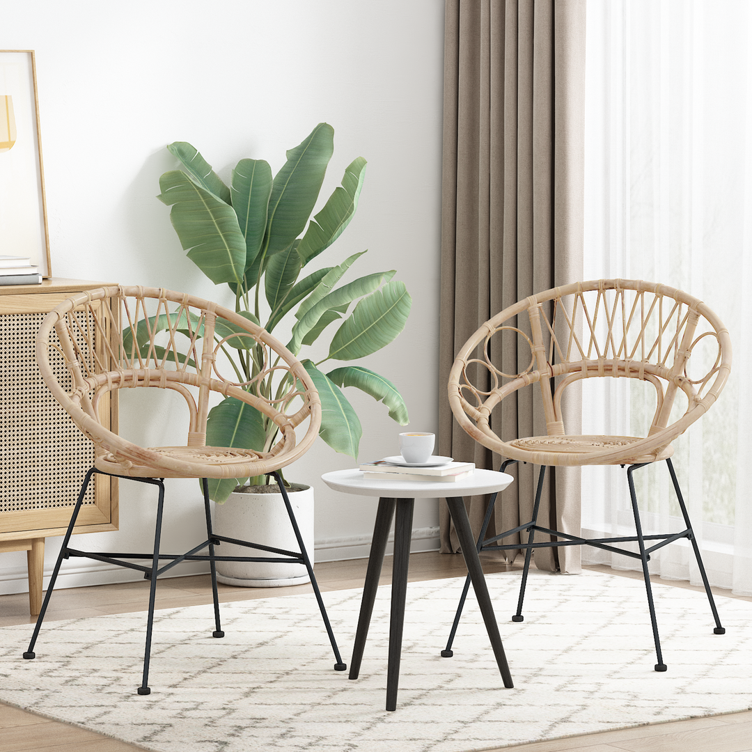 Spisestuestol 2 pcs Rattan og Jern Naturfarvet 54 x 65 x 82 cm