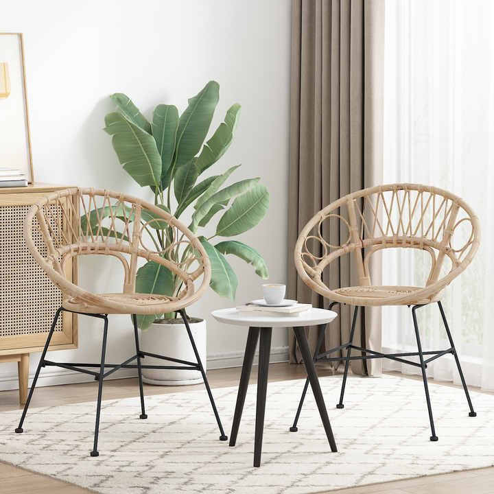 Spisestuestol 2 pcs Rattan og Jern Naturfarvet 54 x 65 x 82 cm