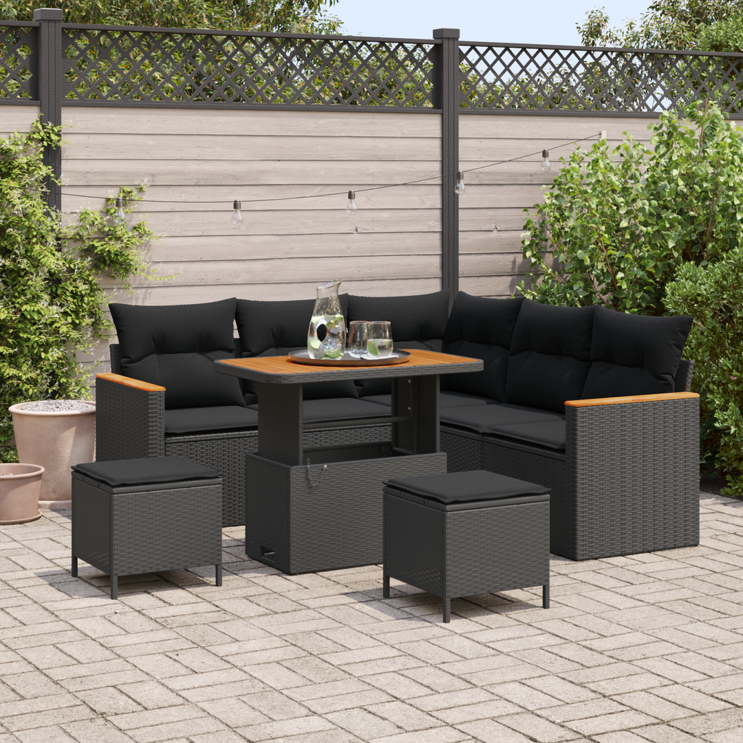 Havesofa Sæt med pude 8 pcs Sort Poly rattan