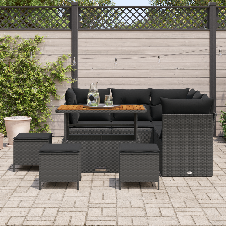Havesofa Sæt 9 pcs Sort Poly rattan og pulverlakeret stål