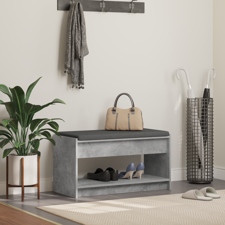 Hallbænk med pude BetonGrå 83 x 38 x 45 cm Kunstigt træ og stof