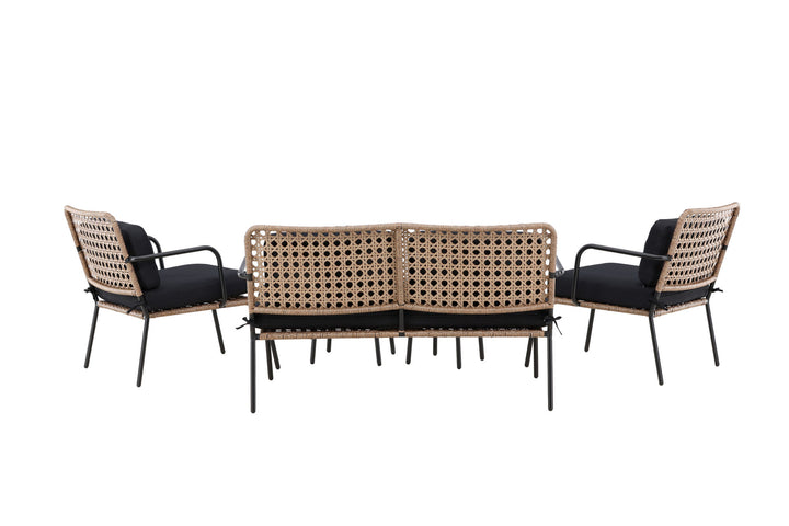 Venture Home Paola Sofa set - Black Steel / Nature Wicker / Black Cushion