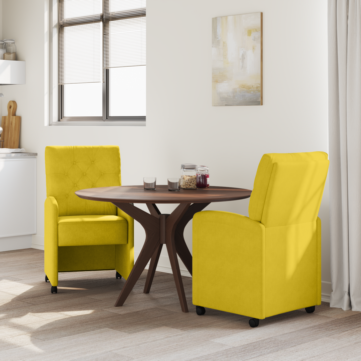 Spisebordsstole med hjul 2 pcs Gul 58 x 67 x 97 cm Fløjl