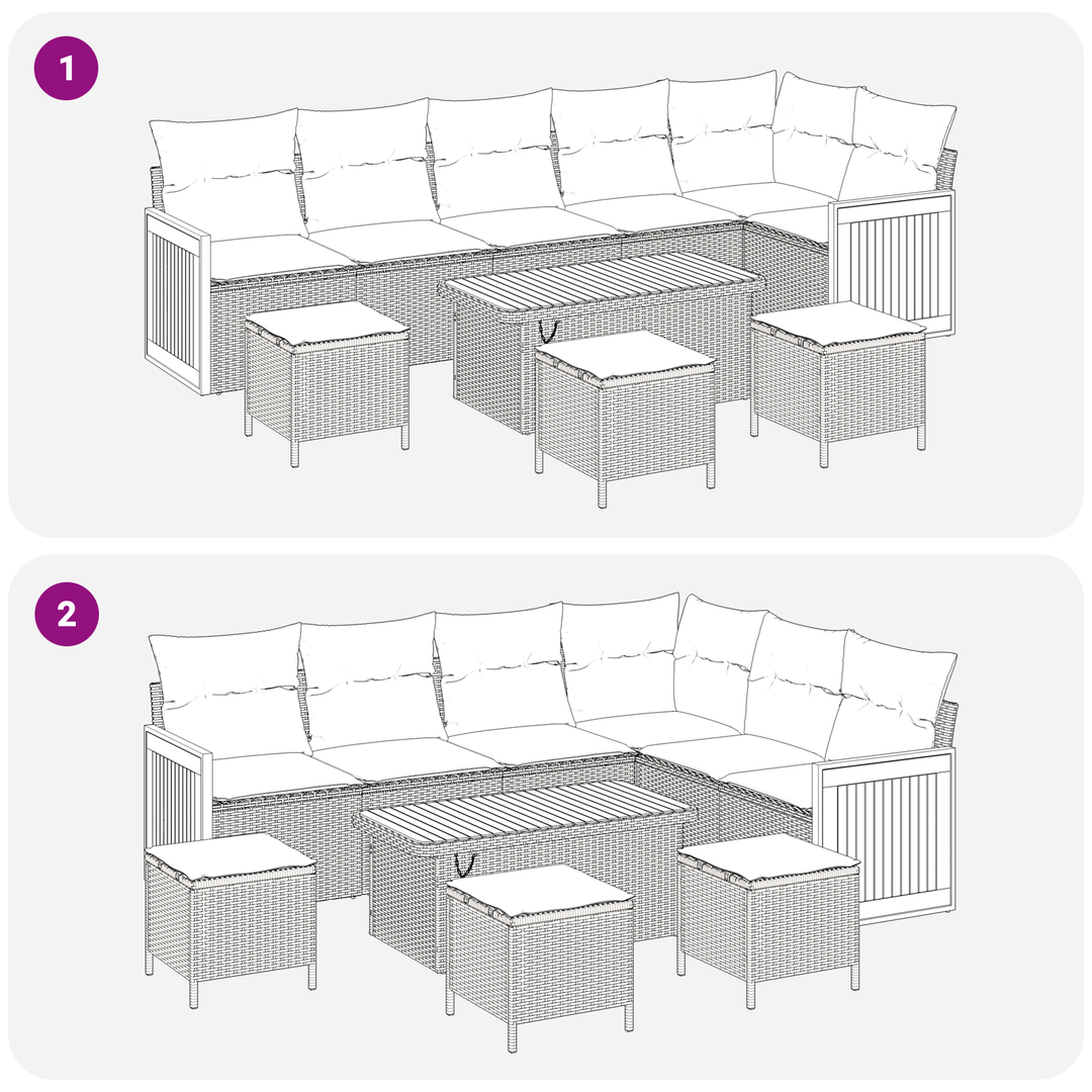 Havesofa Sæt 10 pcs Sort Poly Rattan og pulverlakeret stål