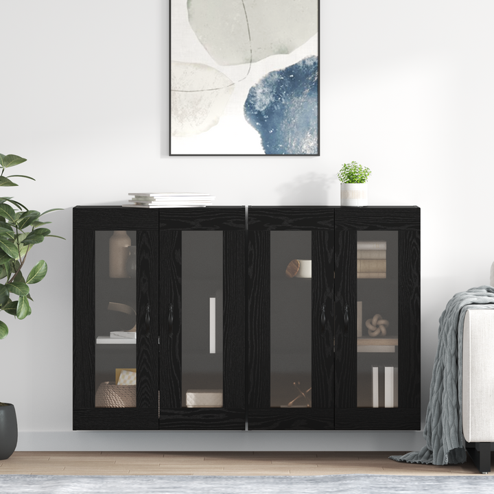 Væggeskabe 2 pcs Sort eg 69,5 x 34 x 90 cm Konstrueret træ