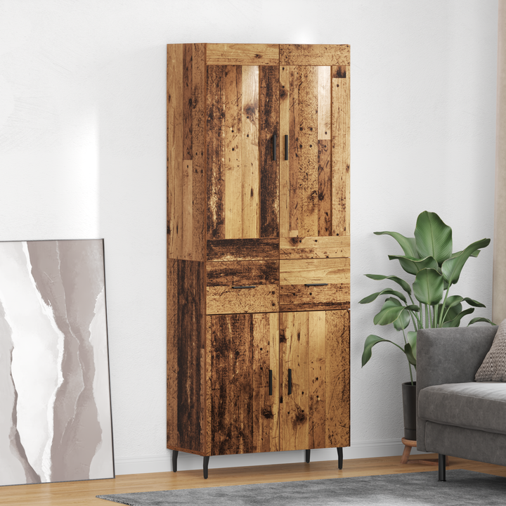 Highboard med skuffe 2 pcs Gammelt træ Konstrueret træ