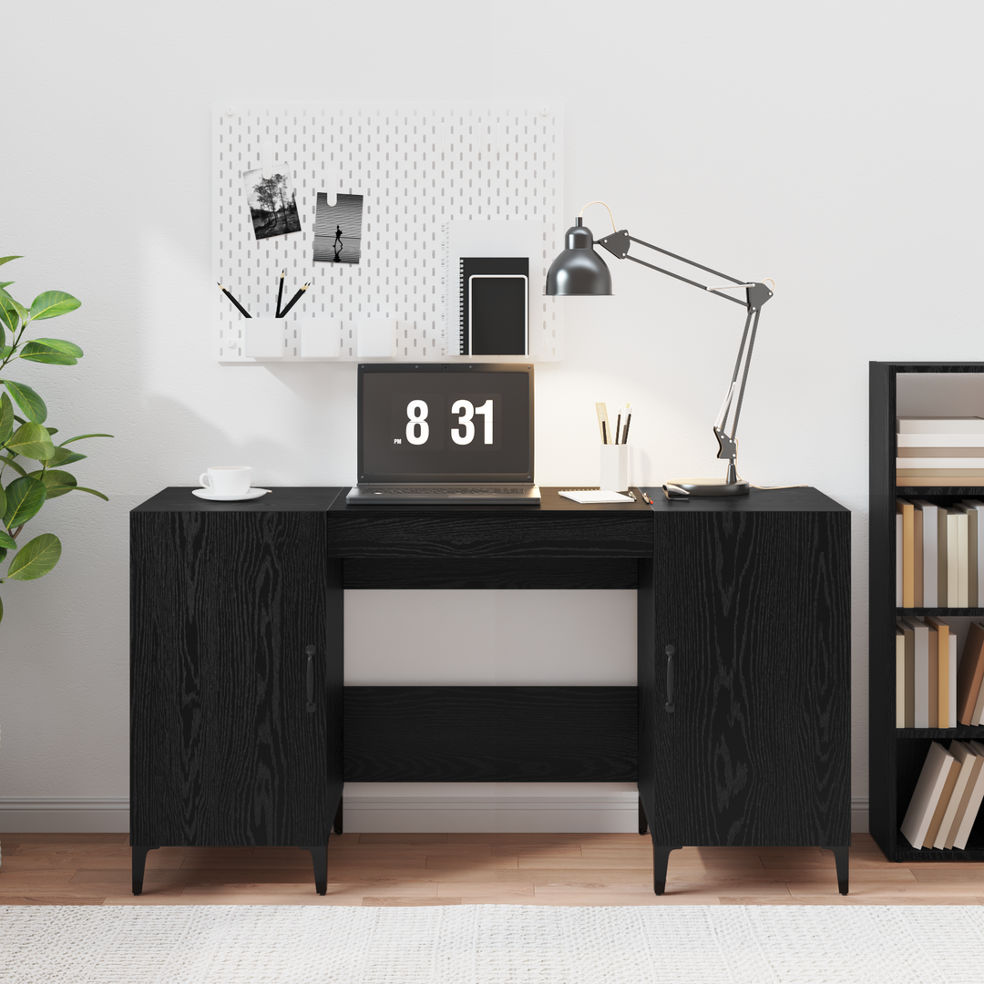 Bord med opbevaring Sort eg 140 x 50 x 75 cm Konstrueret træ