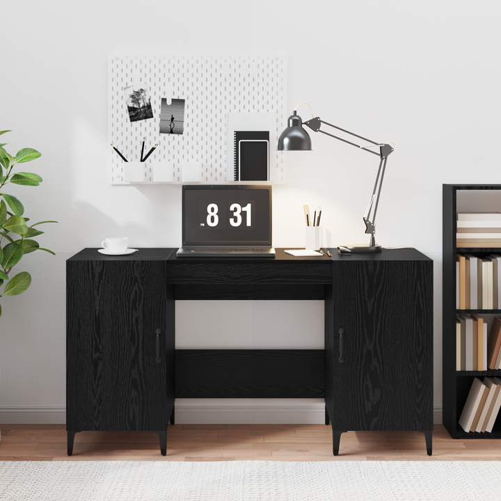 Bord med opbevaring Sort eg 140 x 50 x 75 cm Konstrueret træ