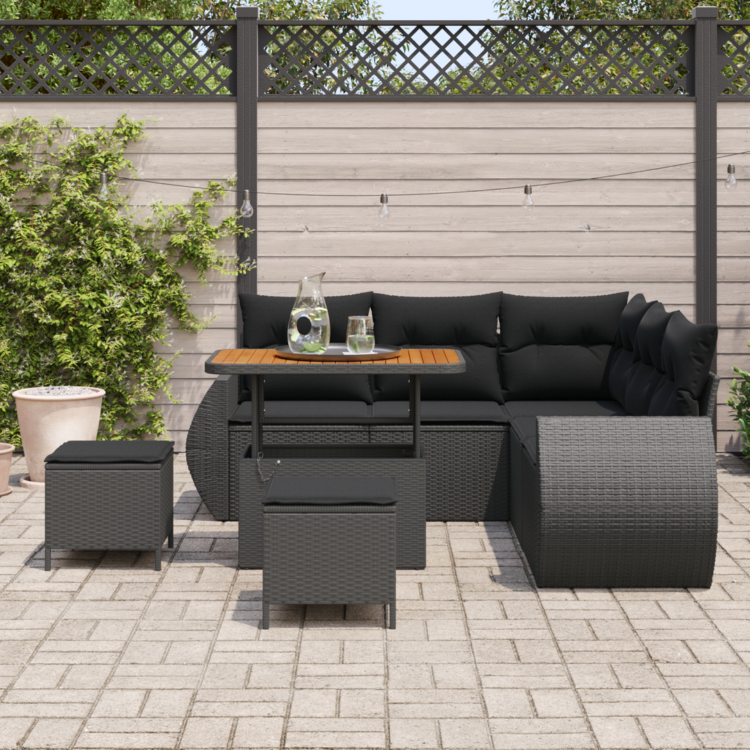 Havesofa Sæt med pude med opbevaring 8 pcs Sort polyrattan