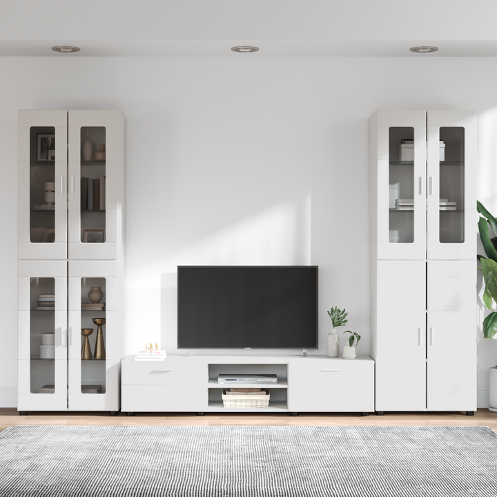 TV-møbelsæt med dør FLORIN 3 pcs Høj gloss hvid Konstrueret træ
