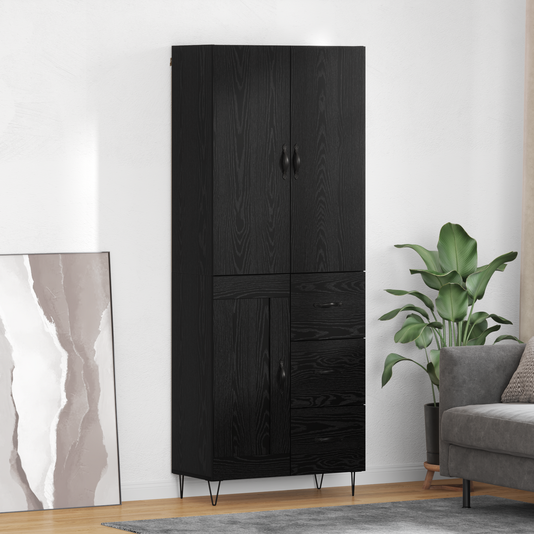 Highboard med skuffe 2 pcs Sort eg Konstrueret træ og glas
