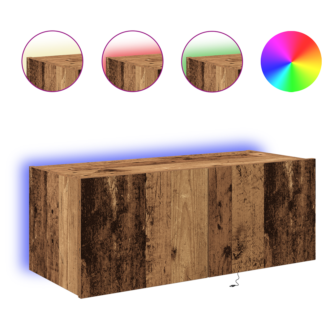 TV vægskab med LED Gammelt træ 80 x 35 x 31 cm Konstrueret træ