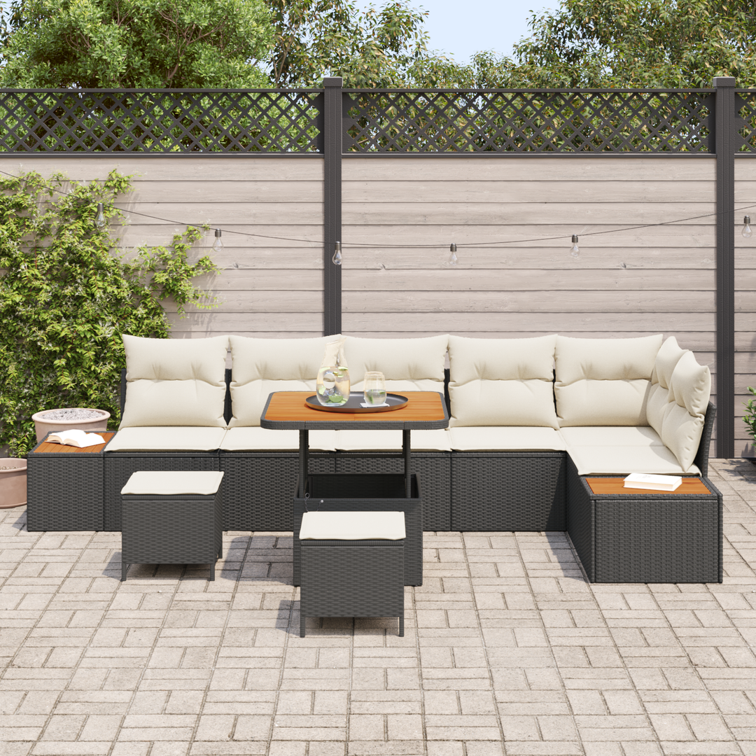 Havesofa Sæt med pude 9 pcs Sort og Cream