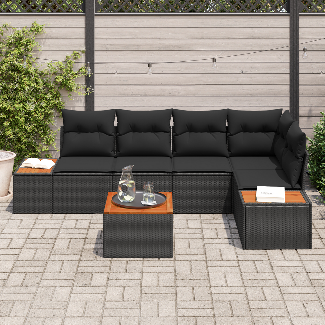 Havesofa Sæt med pude med opbevaring 6 pcs Sort Poly rattan